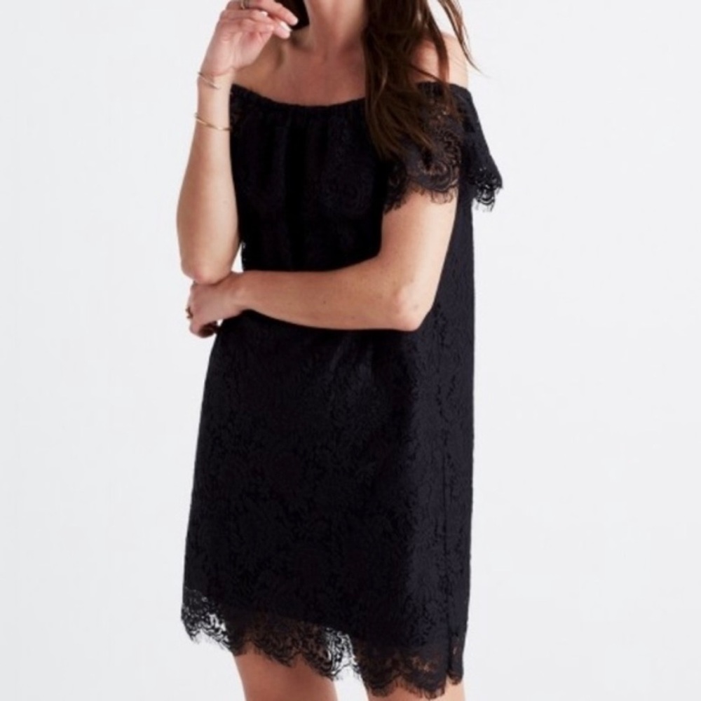 New Madewell Dusklace Off the Shoulder Dress Black Madewell style #F9714